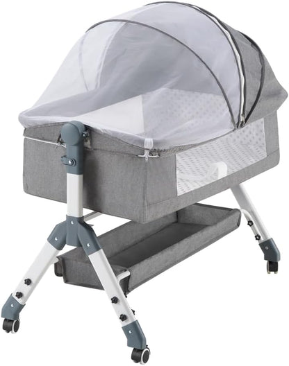 PlayPals Baby Bassinet with Mattress, Rocking Baby Crib,Grey