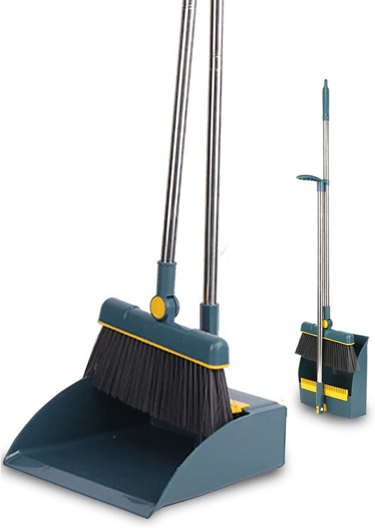 Broom and Dustpan Set, Long Handle Lightweight 180 Degree Rotating Broom Set