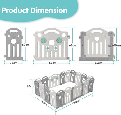 PlayPals Baby Playpen, 18 Panels Baby Play Pen with Lock Door, Adjustable  (Gray + White)