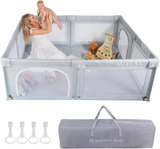 Aussie BOSHAY BABY Playpen, 1.8m x 1.5m Large Playpen in Grey, Baby/Kids Activity Play Yard