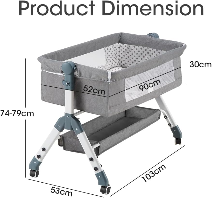 PlayPals Baby Bassinet with Mattress, Rocking Baby Crib,Grey