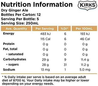 Kirks Dry Drinking Ginger Ale Soft Drink Multipack Bottles 12 x 1.25L