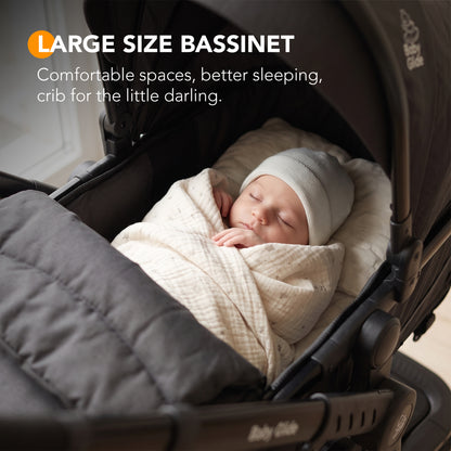 Luxury High Landscape Baby Stroller & Bassinet Travel System | One-Button Fold | High View | Baby Glide Black Stroller