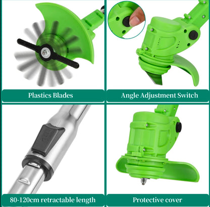 Electric Weed Wacker,96V Weed Cordless Eater Battery Powered,Brush Cutter with 2.0Ah Batteries and Charger, Weed Wacker Battery Operated with 3 Types of Blades for Lawn Yard