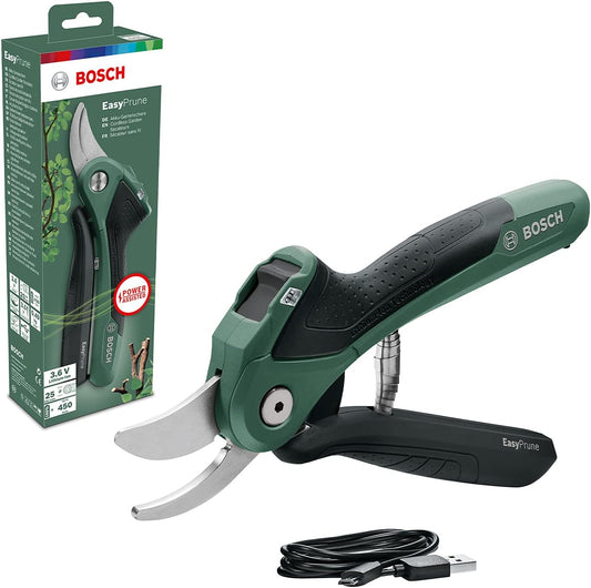 Bosch Home & Garden 3.6V Cordless Secateurs Pruner, Power Assist Technology, Integrated Battery, 450 Cuts Per Charge, Rechargeable via Micro USB Cable (EasyPrune)