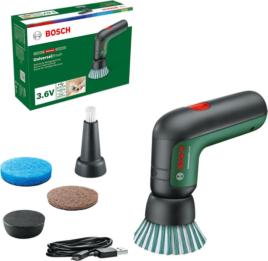 Bosch Home & Garden 3.6V Cordless Electric Power Cleaning Brush with 4 Cleaning Attachments & Micro USB Cable (UniversalBrush)