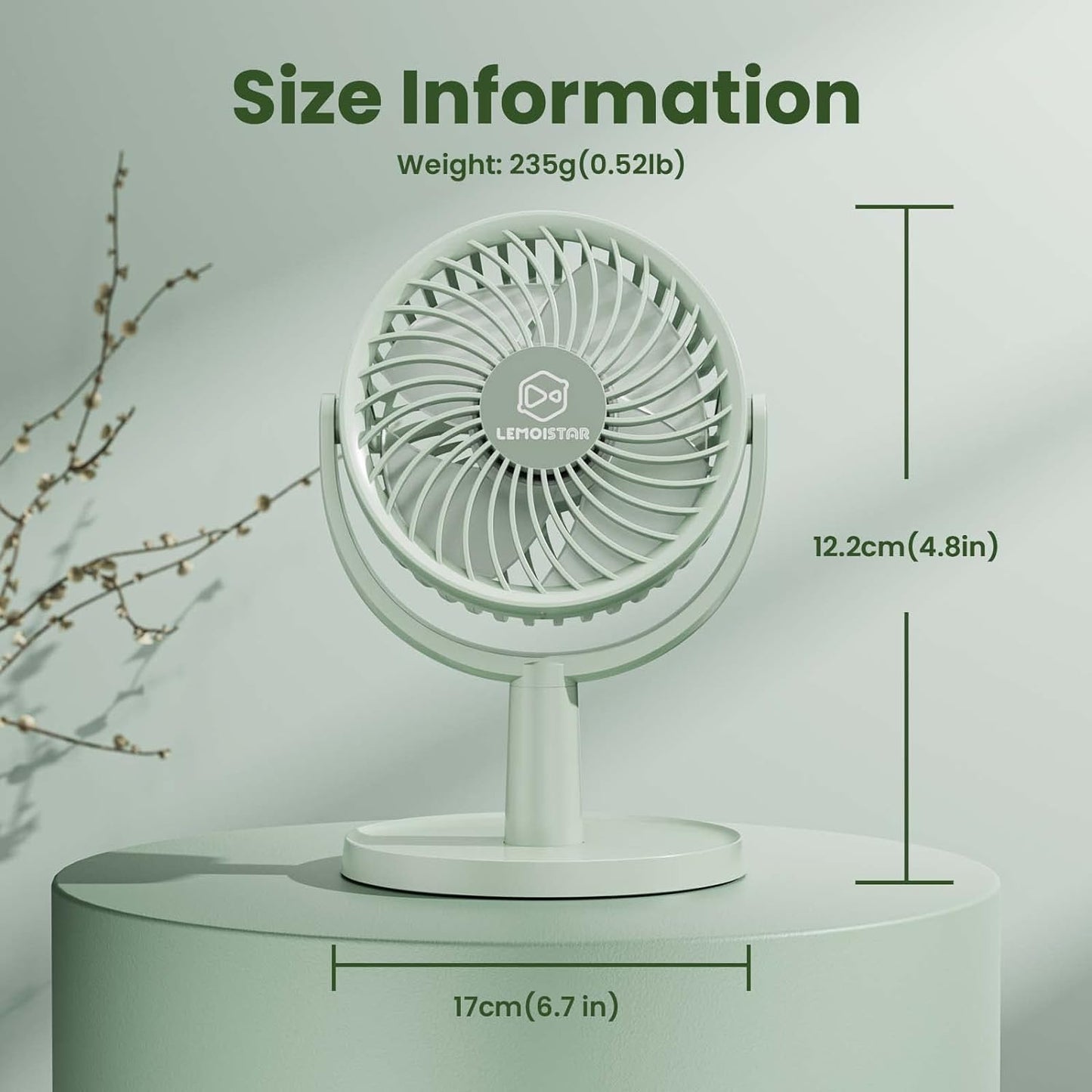 Mini desk fan 4 Speeds Strong Desk Fan with Elegant Apperance, Personal Portable Mini USB Fan, Quiet, 310 Degree Rotation, Detachable, Easy to Clean, Lightweight, 4 inch