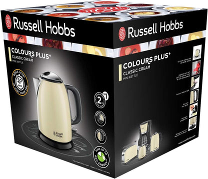 Russell Hobbs Colours+ 24994-70 Kettle [1.0 L] Stainless Steel Cream (2400 W, Quick Boil Function, Removable Limescale Filter, External Water Level Indicator, Small Travel Kettle)