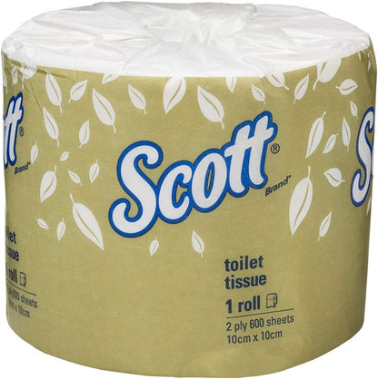 Scott 5742 Scott Toilet Rolls, White, 600 Sheets/Roll, Case of 24 Rolls, White