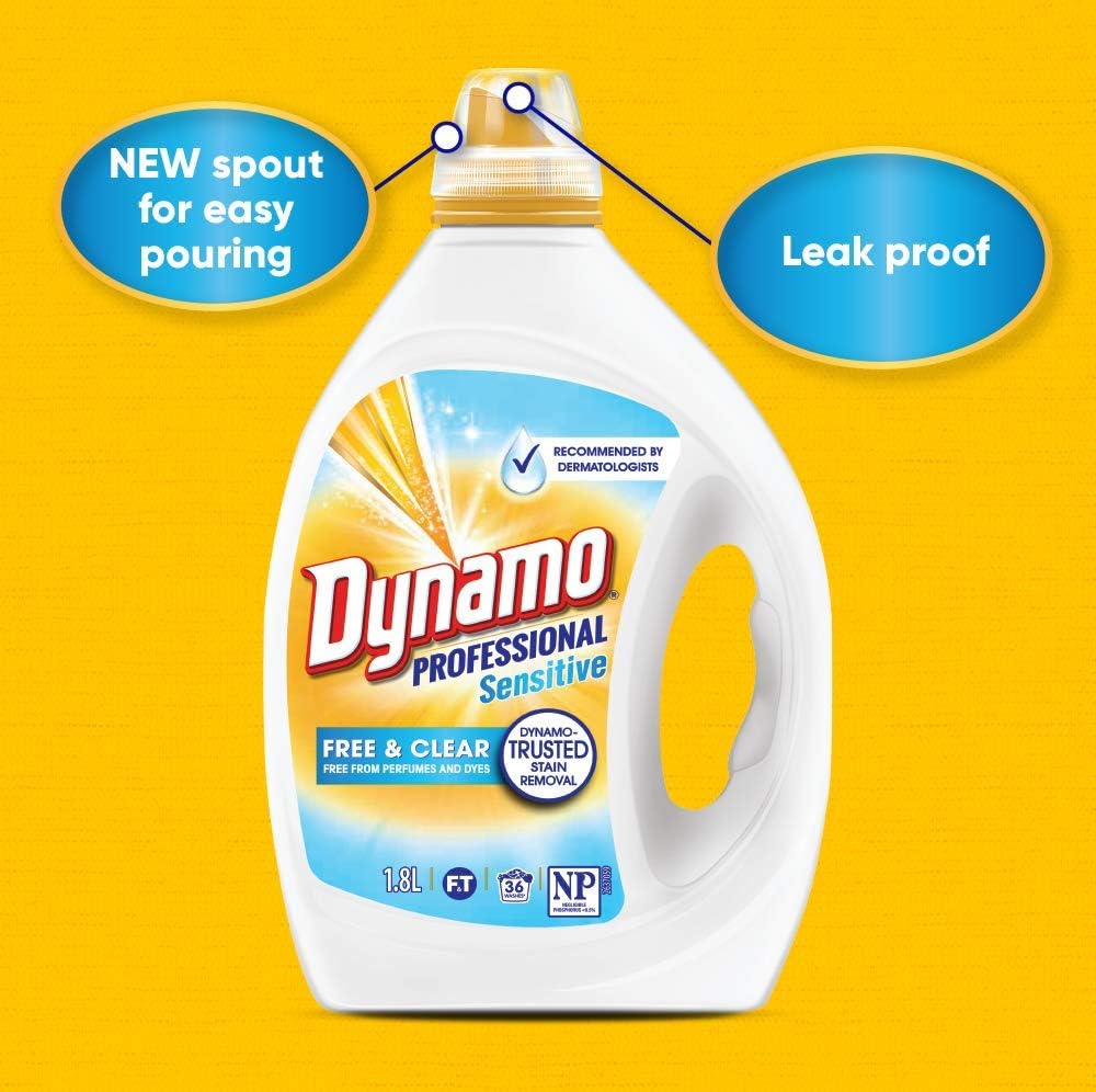 Dynamo Professional Free and Clear, Liquid Laundry Detergent, 1.8 Ltrs