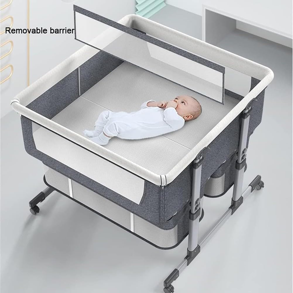 Twin Bassinet,Cosleeper Bassinet Bed Side Baby Bassinet with Storage Basket 6 Height Adjustable Anti-Emesis Side Sleeper Bassinet for Baby 1 to 36 Months Grey