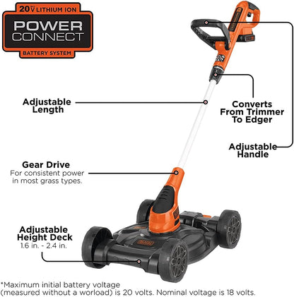 BLACK+DECKER Cordless Lawn Mower, String Trimmer, Edger, 3-in-1 (MTC220), 12-Inch