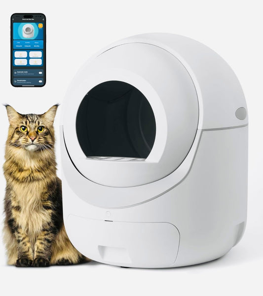 Self Cleaning Cat Litter Box - 85L Extra Large Automatic Cat Litter Box Self Cleaning for Multiple Cats, Anti-Pinch/Odor-Removal Design, All Litter Can Use, with Garbage Bags/Mats, App Control