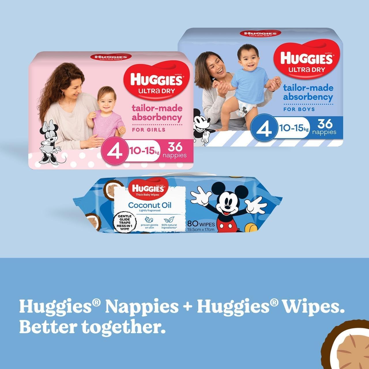 Huggies Baby Wipes Lightly Fragranced Coconut Oil (3X80 pk)