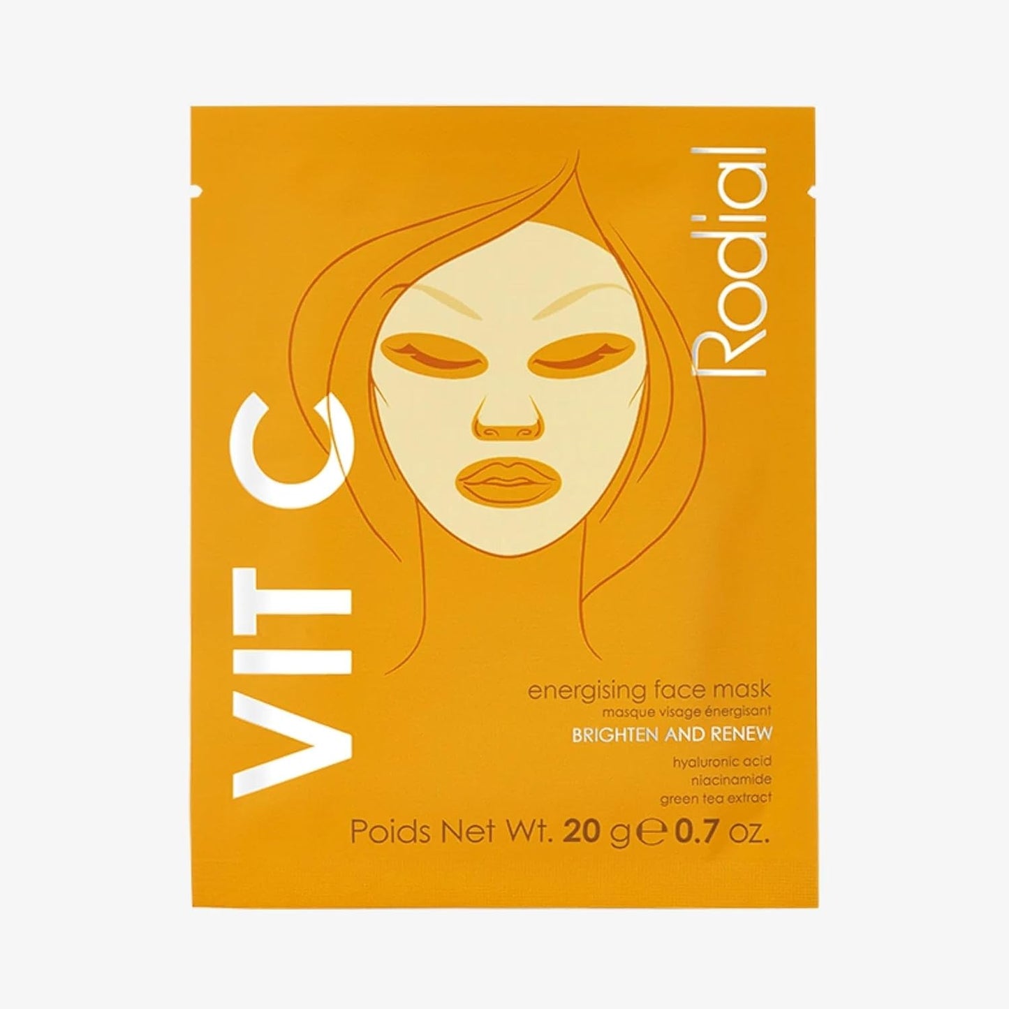 Rodial Energising Face Mask Vit C (1 Sachet) Under Eye Luminosity Boost, Hyaluronic Acid, Vitamin C, Niacinamide and Green Tea, Rejuvenating Eye Patches,..