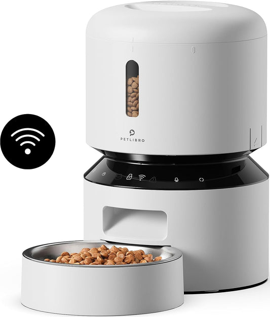 Automatic Cat Food Dispenser, 5G WiFi Pet Feeder with Freshness Preservation, Timed Cat Feeders for Dry Food, Up to 48 Portions 10 Meals Per Day, Granary Pet Feeder for Cat/Dog, WiFi White