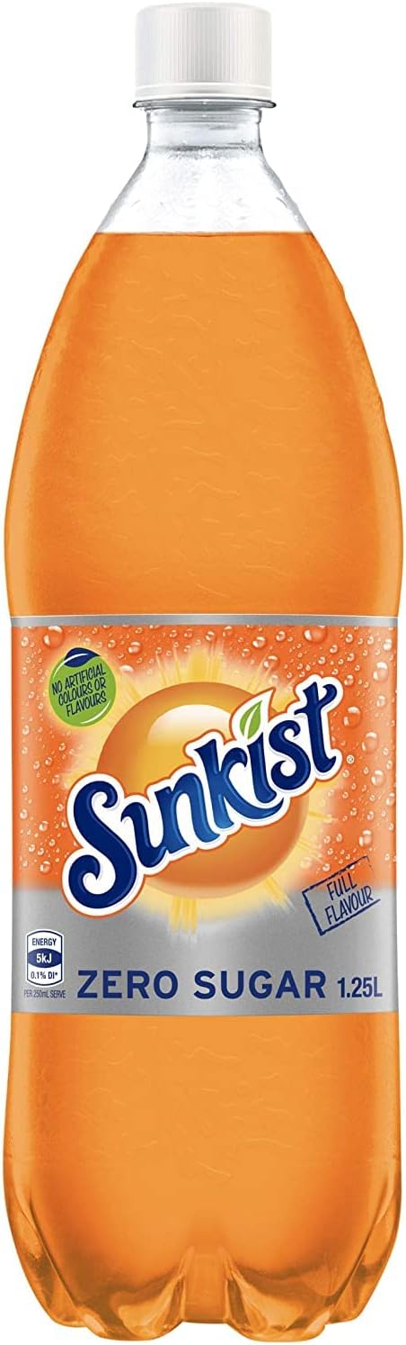 Sunkist Zero Sugar Soft Drink, 12 x 1.25L