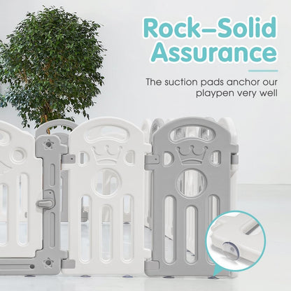 PlayPals Baby Playpen, 18 Panels Baby Play Pen with Lock Door, Adjustable  (Gray + White)