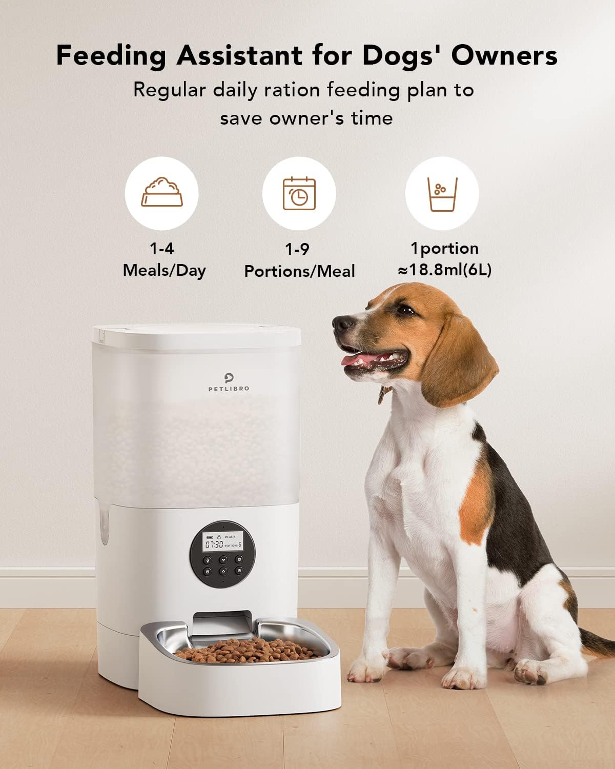 PETLIBRO Automatic Dog Feeder, 6L Dog Food Dispenser with Customize Feeding Schedule, Dog Feeders for Large Dogs with Timer Interactive Voice Recorder, Auto