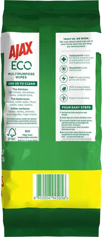 Ajax Eco Antibacterial Disinfectant Surface Cleaning Wipes, Bulk 220 Pack