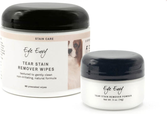 Eye Envy Tear Stain Wipes (60 Ct) and Tear Stain Remover Powder (.5oz) for Dogs