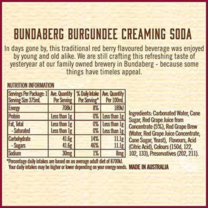 Bundaberg Burgundee Creaming Soda, 12 x 375 ml