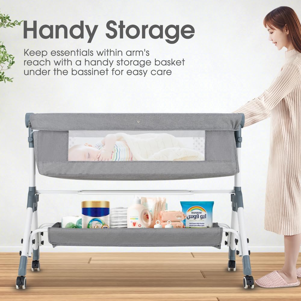 PlayPals Baby Bassinet with Mattress, Rocking Baby Crib,Grey