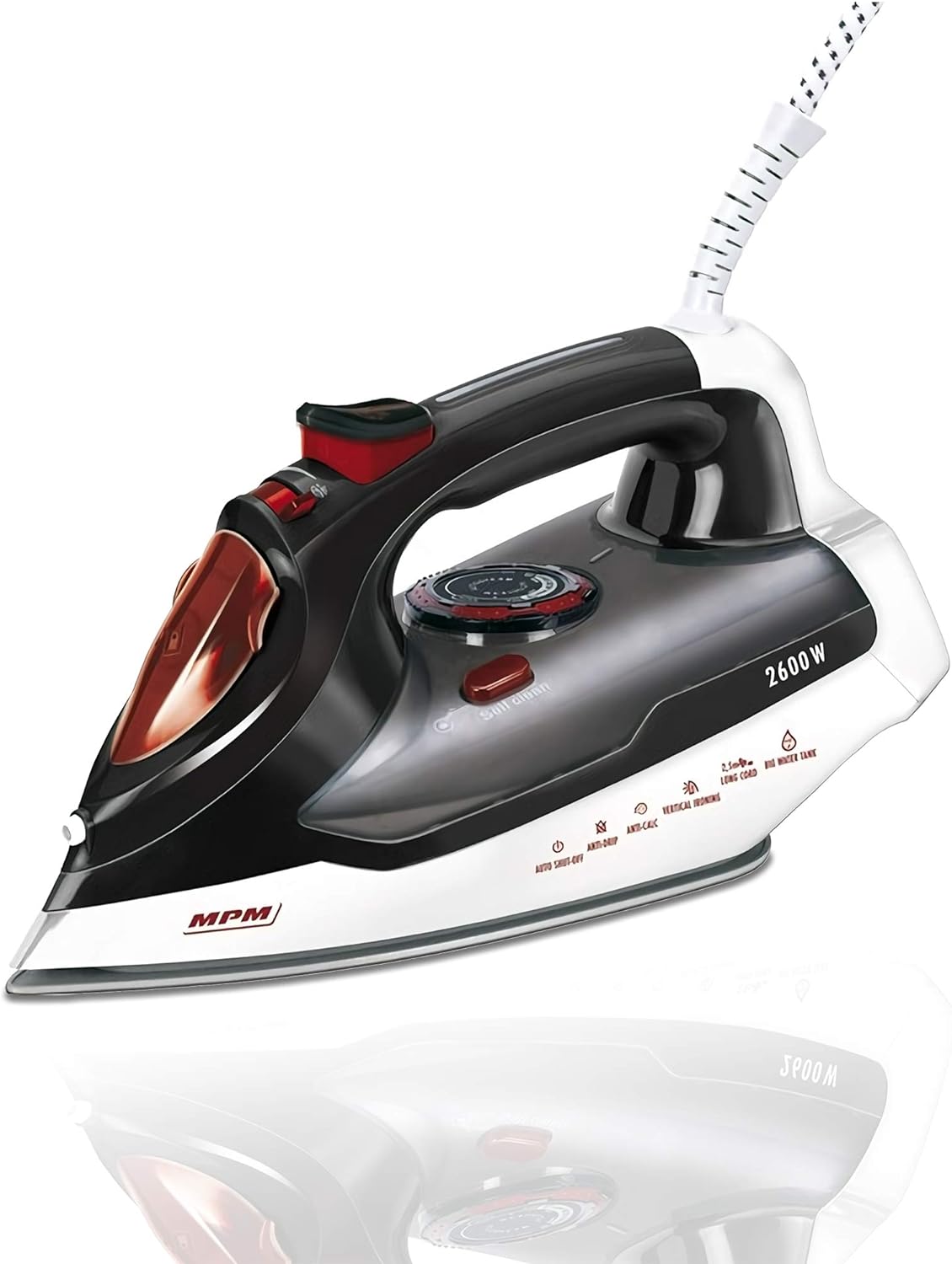 MPM MZE-17 Iron, Ceramic Soleplate, Steam Iron, Vertical Steam, Steam Tapping, Self-Cleaning, Drip Stop, 7 Functions, 430 ml Reservoir, Automatic Shut-Off, 2600 W