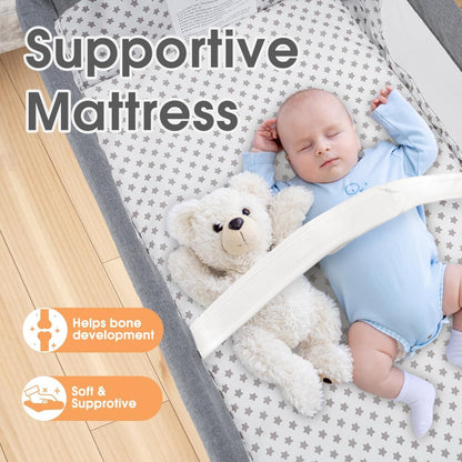 PlayPals Baby Bassinet with Mattress, Rocking Baby Crib,Grey