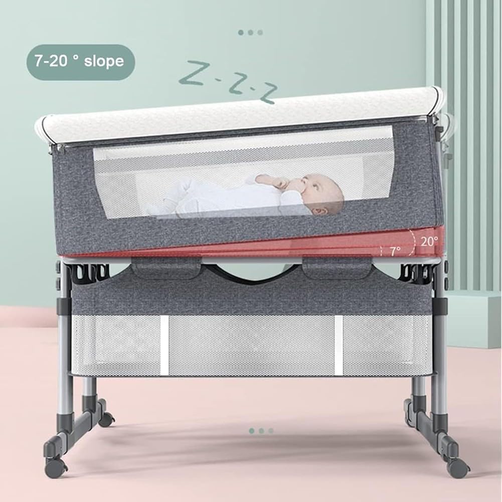Twin Bassinet,Cosleeper Bassinet Bed Side Baby Bassinet with Storage Basket 6 Height Adjustable Anti-Emesis Side Sleeper Bassinet for Baby 1 to 36 Months Grey