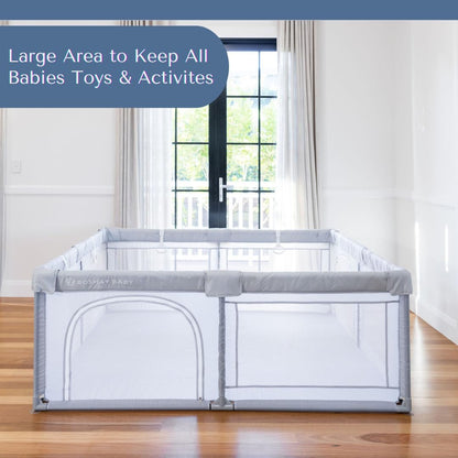 Aussie BOSHAY BABY Playpen, 1.8m x 1.5m Large Playpen in Grey, Baby/Kids Activity Play Yard