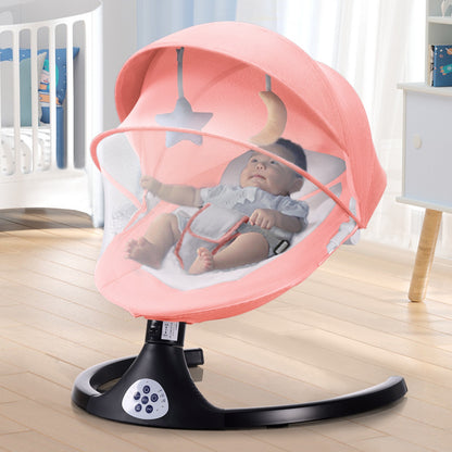 Baby Swing for Infants, 5 Speed Electric Bluetooth Baby Rocker for Newborn, 3 Timer Settings & 10 Pre-Set Lullabies, Portable Baby Swing with Tray and Remote Control for 5-26 lbs, 0-12 Months,Pink