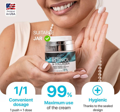 Face Moisturizer Retinol Cream - Day & Night Anti Aging Moisturizing Cream to Reduce Wrinkles - Neck & Décolleté Cream with Collagen & Hyaluronic Acid - Skin Care Facial Moisturizer for Women & Men