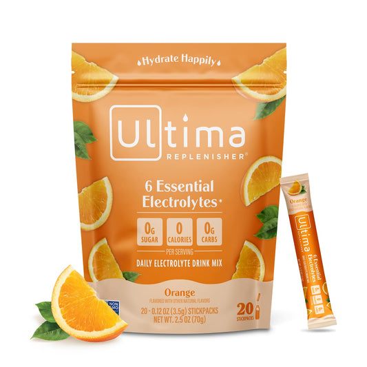 Ultima Replenisher Daily Electrolyte Drink Mix – Orange, 20 Stickpacks – Hydration Packets with 6 Key Electrolytes & Trace Minerals – Keto Friendly, Vegan, Non-GMO & Sugar-Free Electrolyte Powder