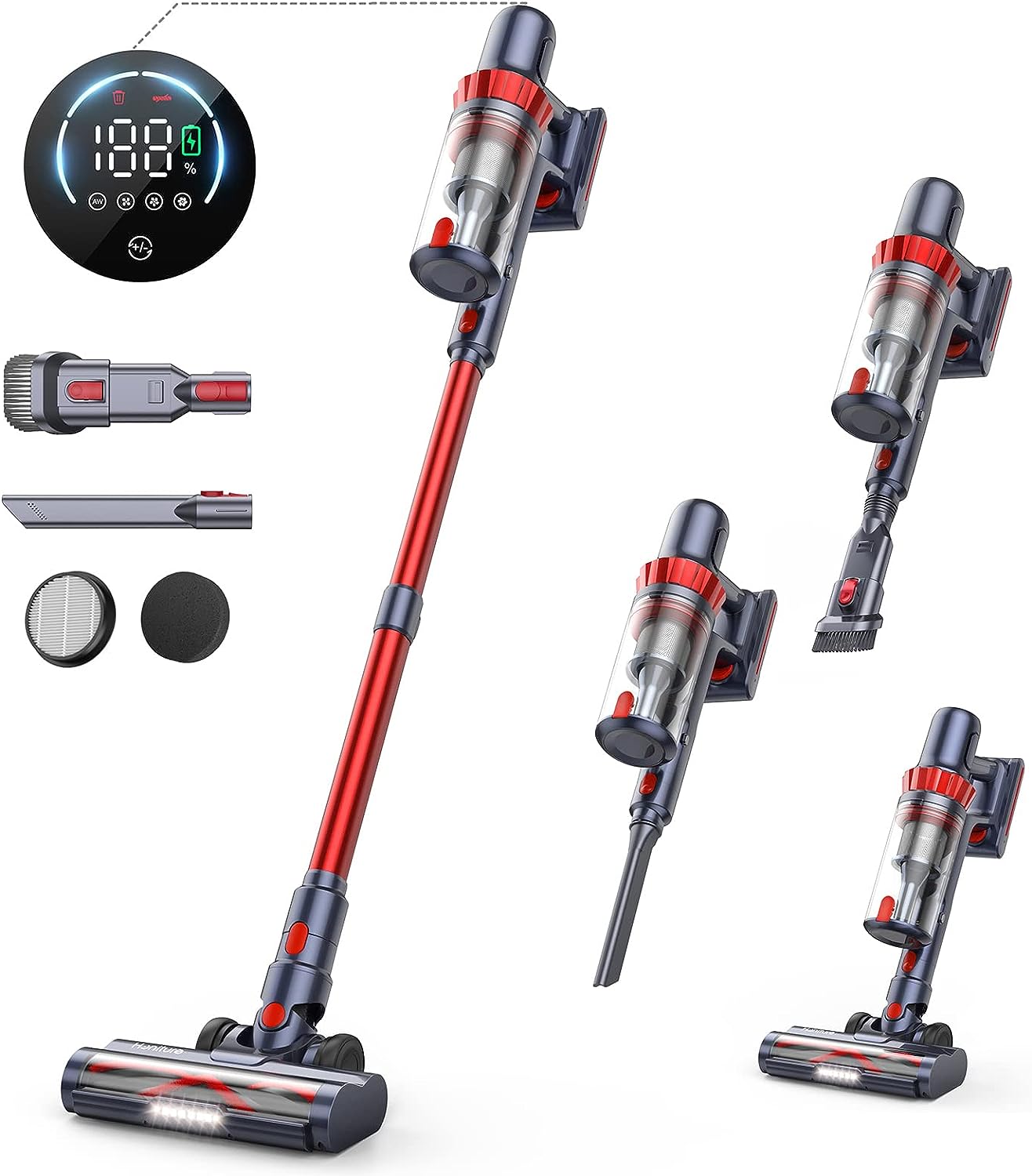 HONITURE Cordless Vacuum Cleaner, 400W 33Kpa Stick Vacuum Cordless with LCD Smart Touchscreen, Max 50mins