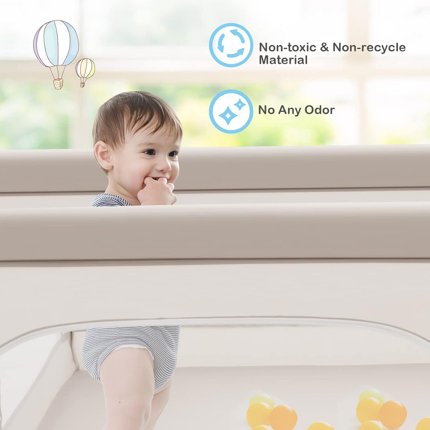 BABY JOY Baby Playpen, 190 x 150 cm Baby Safety Play Yard Activity Center, Extra Large (Beige)