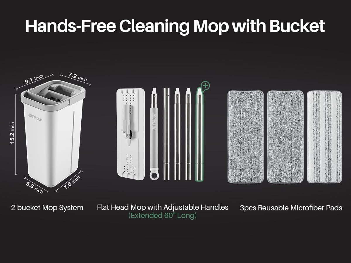 JOYMOOP Mop and Bucket Set with Wringer, Flat Mops for Floor Cleaning