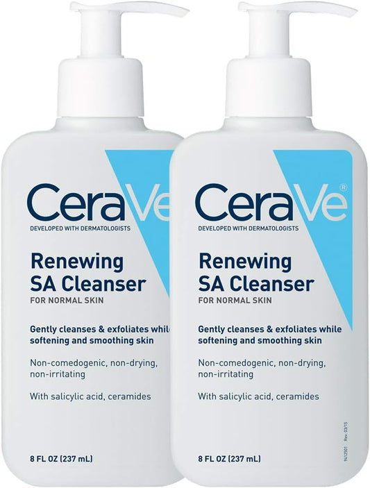 CeraVe Salicylic Acid Cleanser | 8 Ounce, Pack of 2 | Renewing Exfoliating Face Wash with Vitamin D for Rough and Bumpy Skin | Fragrance Free