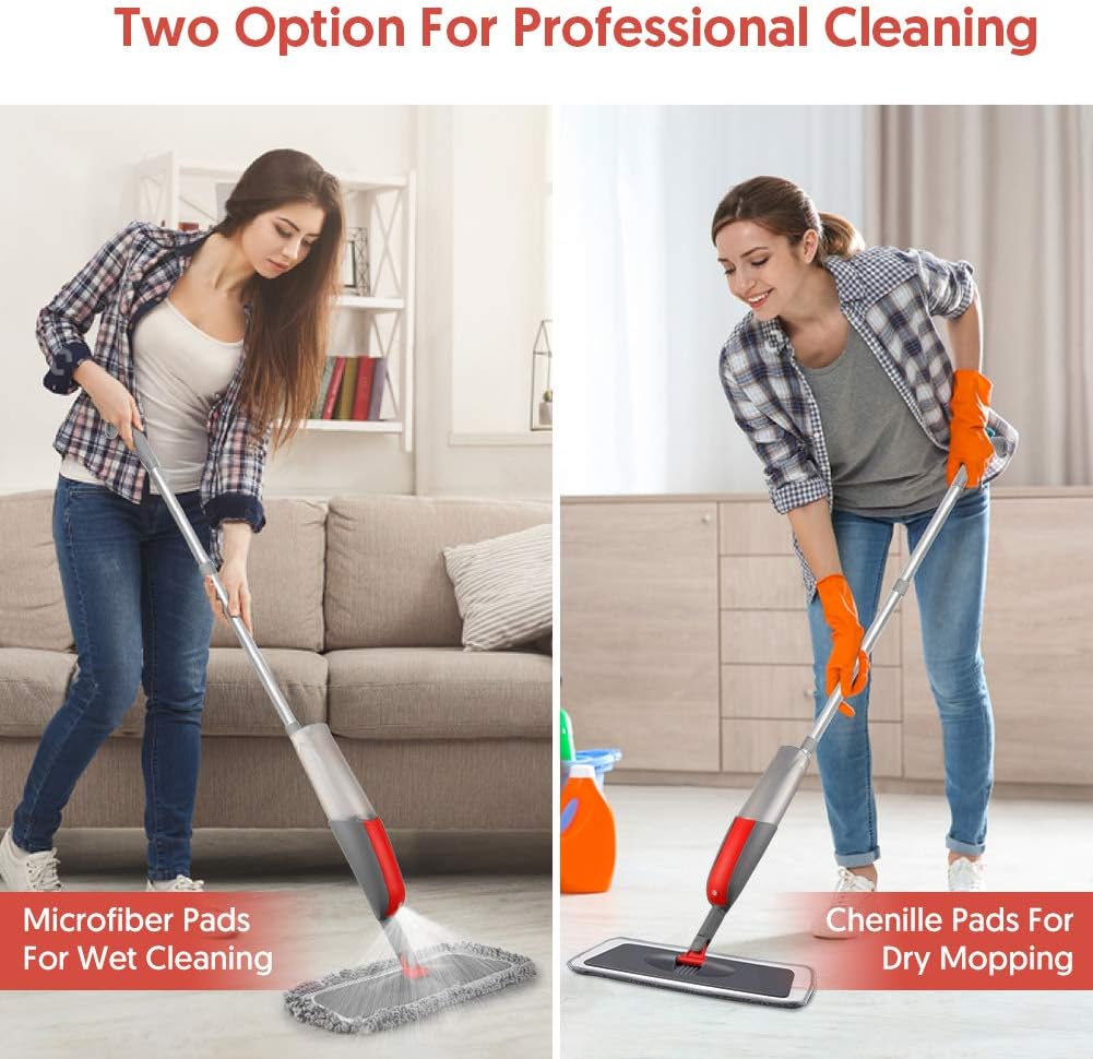 Spray Mops Dry Dust Mops for Floor Cleaning - MEXERRIS Wet Mops with 3X Washable Pads Microfiber Wood Floor Mops Flat Mop with Sprayer Commercial Home Use for Hardwood Laminate Wood Floor Cleaning