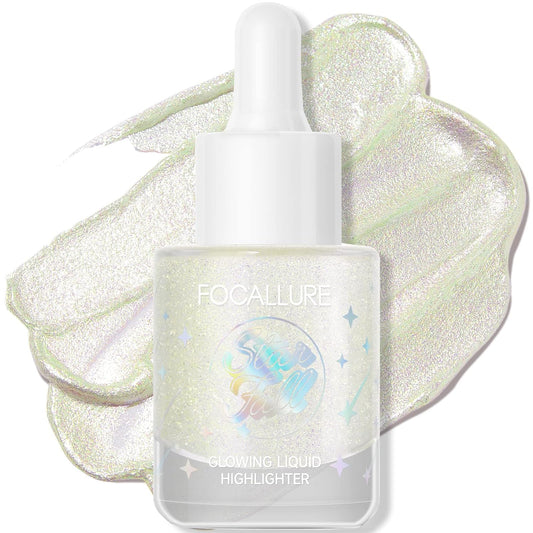 FOCALLURE Starfall Glowing Liquid Highlighter, Shimmering Body Oil, Non-Sticky Shimmer Liquid Luminizer, Non-Greasy, Face & Body Glitter Makeup for Costumes, Cosplay, Rave Festival, FIRELY FOREST