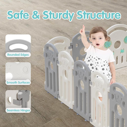 PlayPals Baby Playpen, 18 Panels Baby Play Pen with Lock Door, Adjustable  (Gray + White)