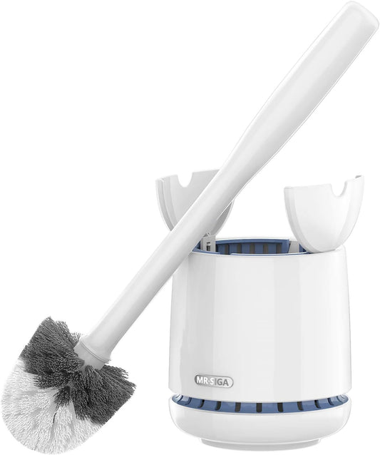 MR.SIGA Premium Toilet Bowl Brush and Holder with Solid Handle and Durable Bristles for Bathroom Cleaning, White, 1 Pack