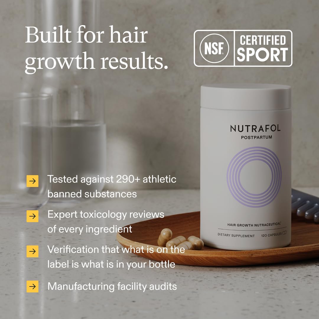 Nutrafol Postpartum Hair Growth Supplements, Clinically Tested for Visibly Thicker Hair
