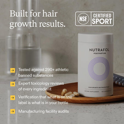 Nutrafol Postpartum Hair Growth Supplements, Clinically Tested for Visibly Thicker Hair