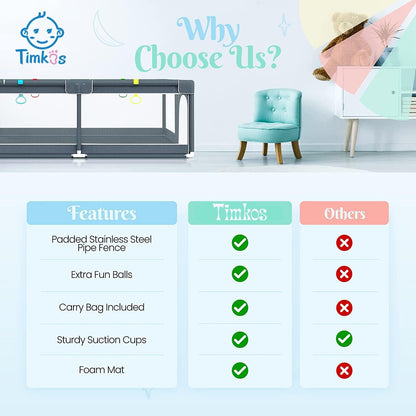 Baby Playpen with Mat 180×150cm, Baby Play Pen Extra-Large Playpens Play Mat with 50 Balls Pit, 4X Handlers, Baby Playmat, Basket Net for Toddler Babies with Breathable Mesh