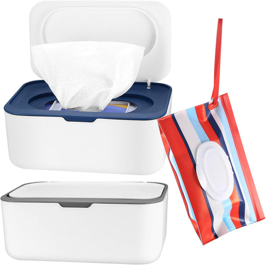Pack of 2 Wet Wipes Box, Baby Wipes Box, Toilet Paper Box Dispenser, Tin for Moist Storage Box, Napkin Box, with Wet Wipes Bag