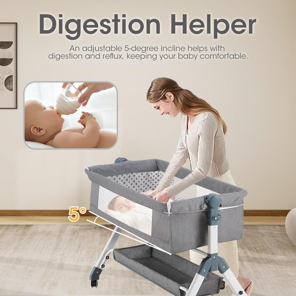 PlayPals Baby Bassinet with Mattress, Rocking Baby Crib,Grey