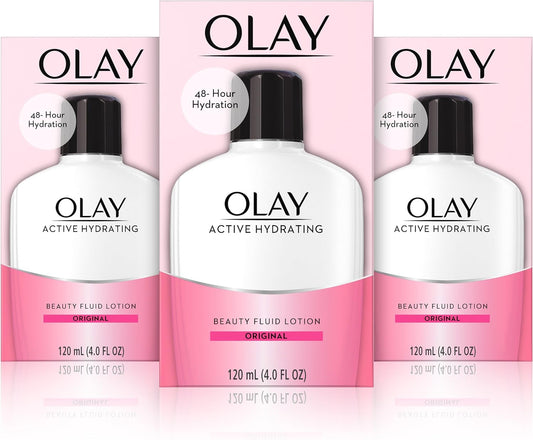 Olay Active Hydrating Beauty Moisturizing Lotion, Facial Moisturizer to Restore Dry Skin, 4.0 Ounce, 3 Count