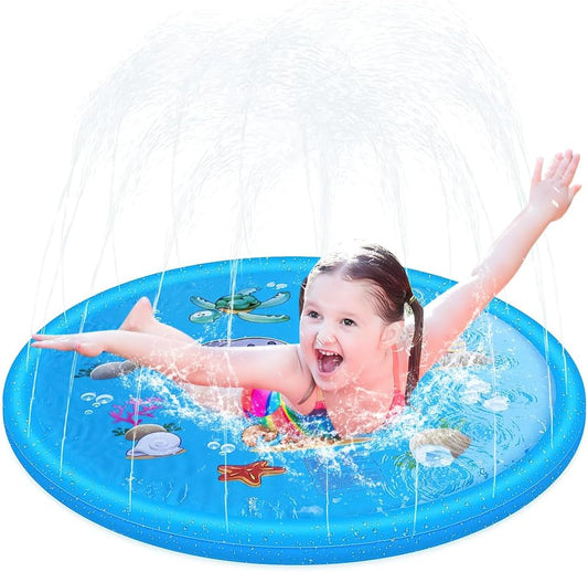 Dhqkqg Splash Pad, 170 cm Sprinkler Play Mat, Foldable Splash Sprinkler Pad, Non-Slip Children's Splash Pad, Summer Sprinkler Water Play Mat with Non-Slip Function for Boys, Girls, Pets