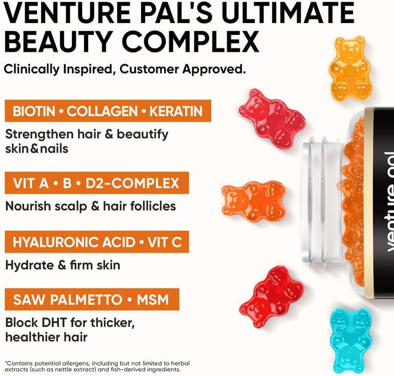 Venture Pal Biotin Gummies with Collagen & Keratin - Hair Growth Support Skin and Nail Strength Vitamins for Women & Men - Biotin 10000mcg